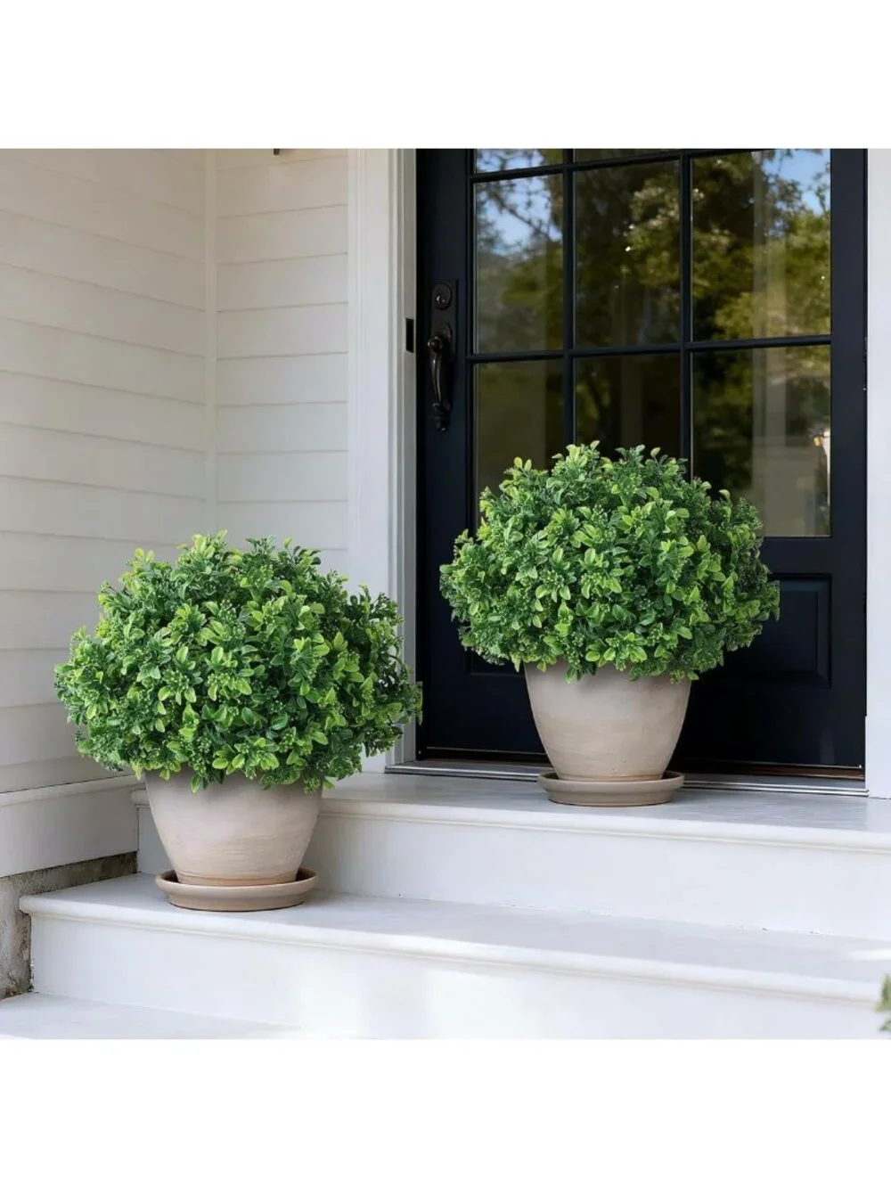 Set of 2 Green Artificial Boxwood Topiary Balls for Front Door Decor